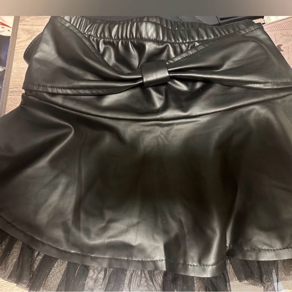 Girls Faux Leather Black Mini Skirt size 10-11